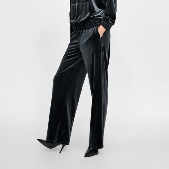 Zara Pants - Zara blue- grey velvet jogging pants